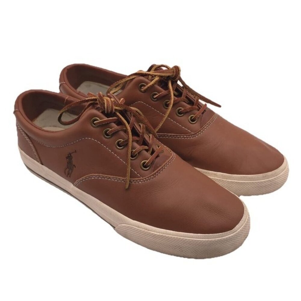 POLO RALPH LAUREN VAUGHN Size 8 D Brown SOFT LEATHER Lace Boat Shoes Men's